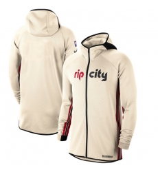 Men Nike Portland Trail Blazers Cream 201920 Earned Edition Showtime Full Zip Performance Hoodie