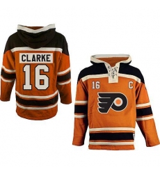 Flyers #16 Bobby Clarke Orange Sawyer Hooded Sweatshirt Stitched NHL Jersey
