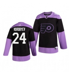 Flyers 24 Mikhail Vorobyev Black Purple Hockey Fights Cancer Adidas Jersey