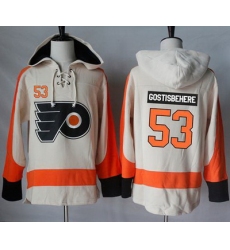 Flyers #53 Shayne Gostisbehere Cream Sawyer Hooded Sweatshirt Stitched NHL Jersey