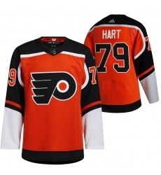 Men Philadelphia Flyers 79 Carter Hart Orange 2021 Reverse Retro Authentic Jersey