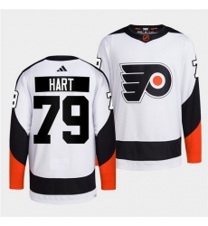 Men Philadelphia Flyers 79 Carter Hart White 2022 Reverse Retro Stitched Jersey