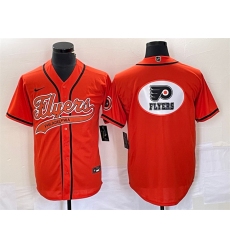 Men Philadelphia Flyers Orange Team Big Logo Cool Base Stitched Baseball Jersey