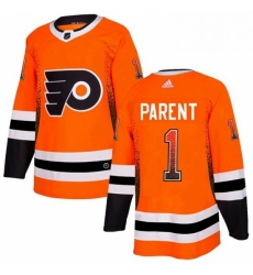 Mens Adidas Philadelphia Flyers 1 Bernie Parent Authentic Orange Drift Fashion NHL Jersey 