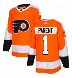 Mens Adidas Philadelphia Flyers 1 Bernie Parent Authentic Orange Home NHL Jersey 