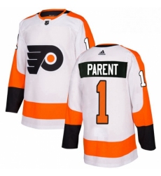 Mens Adidas Philadelphia Flyers 1 Bernie Parent Authentic White Away NHL Jersey 