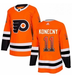 Mens Adidas Philadelphia Flyers 11 Travis Konecny Authentic Orange Drift Fashion NHL Jersey 