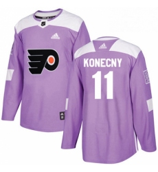 Mens Adidas Philadelphia Flyers 11 Travis Konecny Authentic Purple Fights Cancer Practice NHL Jersey 