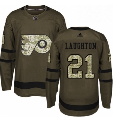 Mens Adidas Philadelphia Flyers 21 Scott Laughton Authentic Green Salute to Service NHL Jersey 