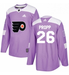Mens Adidas Philadelphia Flyers 26 Brian Propp Authentic Purple Fights Cancer Practice NHL Jersey 