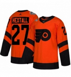 Mens Adidas Philadelphia Flyers 27 Ron Hextall Orange Authentic 2019 Stadium Series Stitched NHL Jersey 
