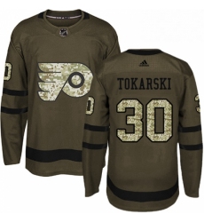 Mens Adidas Philadelphia Flyers 30 Dustin Tokarski Premier Green Salute to Service NHL Jersey 