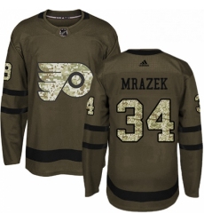 Mens Adidas Philadelphia Flyers 34 Petr Mrazek Premier Green Salute to Service NHL Jersey 