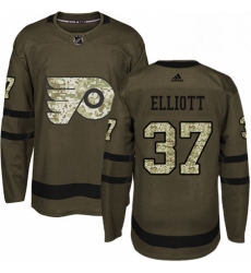 Mens Adidas Philadelphia Flyers 37 Brian Elliott Authentic Green Salute to Service NHL Jersey 