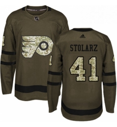 Mens Adidas Philadelphia Flyers 41 Anthony Stolarz Authentic Green Salute to Service NHL Jersey 