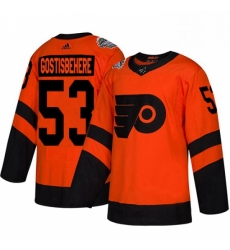 Mens Adidas Philadelphia Flyers 53 Shayne Gostisbehere Orange Authentic 2019 Stadium Series Stitched NHL Jersey 