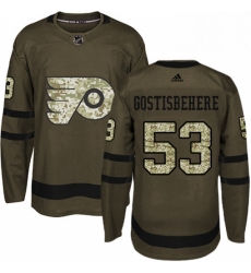 Mens Adidas Philadelphia Flyers 53 Shayne Gostisbehere Premier Green Salute to Service NHL Jersey 