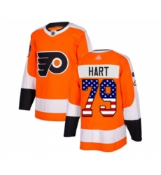 Men's Philadelphia Flyers #79 Carter Hart Authentic Orange USA Flag Fashion Hockey Jersey