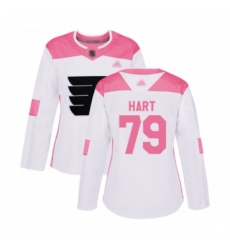 Women Philadelphia Flyers #79 Carter Hart Authentic White Pink Fashion Hockey Jersey