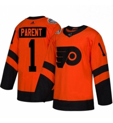 Womens Adidas Philadelphia Flyers 1 Bernie Parent Orange Authentic 2019 Stadium Series Stitched NHL Jersey 