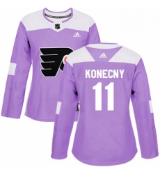 Womens Adidas Philadelphia Flyers 11 Travis Konecny Authentic Purple Fights Cancer Practice NHL Jersey 