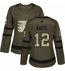 Womens Adidas Philadelphia Flyers 12 Michael Raffl Authentic Green Salute to Service NHL Jersey 