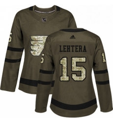 Womens Adidas Philadelphia Flyers 15 Jori Lehtera Authentic Green Salute to Service NHL Jersey 