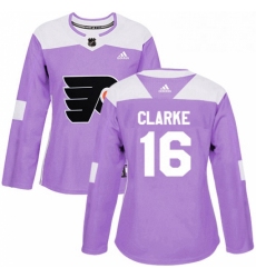 Womens Adidas Philadelphia Flyers 16 Bobby Clarke Authentic Purple Fights Cancer Practice NHL Jersey 