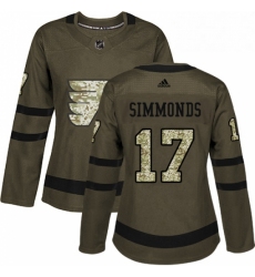 Womens Adidas Philadelphia Flyers 17 Wayne Simmonds Authentic Green Salute to Service NHL Jersey 