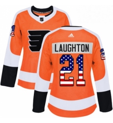 Womens Adidas Philadelphia Flyers 21 Scott Laughton Authentic Orange USA Flag Fashion NHL Jersey 