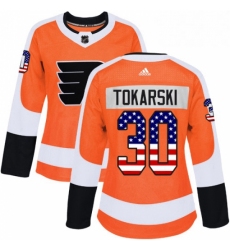 Womens Adidas Philadelphia Flyers 30 Dustin Tokarski Authentic Orange USA Flag Fashion NHL Jersey 
