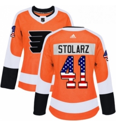 Womens Adidas Philadelphia Flyers 41 Anthony Stolarz Authentic Orange USA Flag Fashion NHL Jersey 