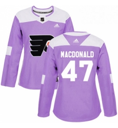 Womens Adidas Philadelphia Flyers 47 Andrew MacDonald Authentic Purple Fights Cancer Practice NHL Jersey 