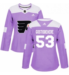 Womens Adidas Philadelphia Flyers 53 Shayne Gostisbehere Authentic Purple Fights Cancer Practice NHL Jersey 