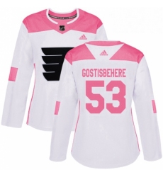 Womens Adidas Philadelphia Flyers 53 Shayne Gostisbehere Authentic WhitePink Fashion NHL Jersey 