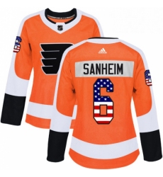 Womens Adidas Philadelphia Flyers 6 Travis Sanheim Authentic Orange USA Flag Fashion NHL Jersey 