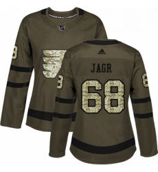 Womens Adidas Philadelphia Flyers 68 Jaromir Jagr Authentic Green Salute to Service NHL Jersey 