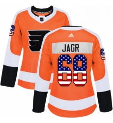 Womens Adidas Philadelphia Flyers 68 Jaromir Jagr Authentic Orange USA Flag Fashion NHL Jersey 