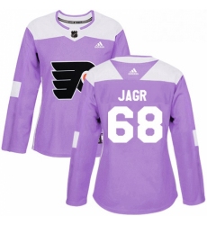 Womens Adidas Philadelphia Flyers 68 Jaromir Jagr Authentic Purple Fights Cancer Practice NHL Jersey 