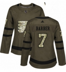 Womens Adidas Philadelphia Flyers 7 Bill Barber Authentic Green Salute to Service NHL Jersey 