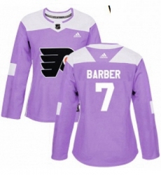 Womens Adidas Philadelphia Flyers 7 Bill Barber Authentic Purple Fights Cancer Practice NHL Jersey 