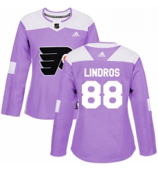 Womens Adidas Philadelphia Flyers 88 Eric Lindros Authentic Purple Fights Cancer Practice NHL Jersey 