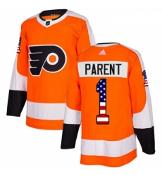Youth Adidas Philadelphia Flyers 1 Bernie Parent Authentic Orange USA Flag Fashion NHL Jersey 