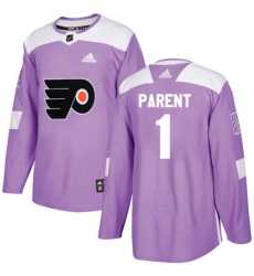 Youth Adidas Philadelphia Flyers 1 Bernie Parent Authentic Purple Fights Cancer Practice NHL Jersey 