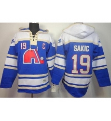 Quebec Nordiques 19 Joe Sakic Blue Lace-Up NHL Jersey Hoodies