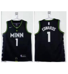 Men Minnesota Timberwolves 1 Anthony Edwards Black 2021 Nike City Edition Swingman Stitched NBA Jersey