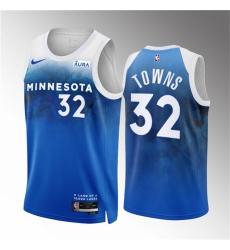 Men Minnesota Timberwolves 32 Karl Anthony Towns Blue 2023 24 City Edition Stitched Jersey