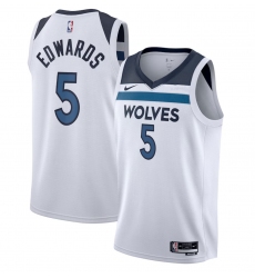 Men Minnesota Timberwolves 5 Anthony Edwards White Association Edition Stitched Jersey