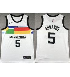 Men Minnesota Timberwolves 5 Anthony Edwards White City Edition Stitched Jersey
