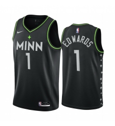 Men Nike Minnesota Timberwolves 1 Anthony Edwards Black NBA Swingman 2020 21 City Edition Jersey